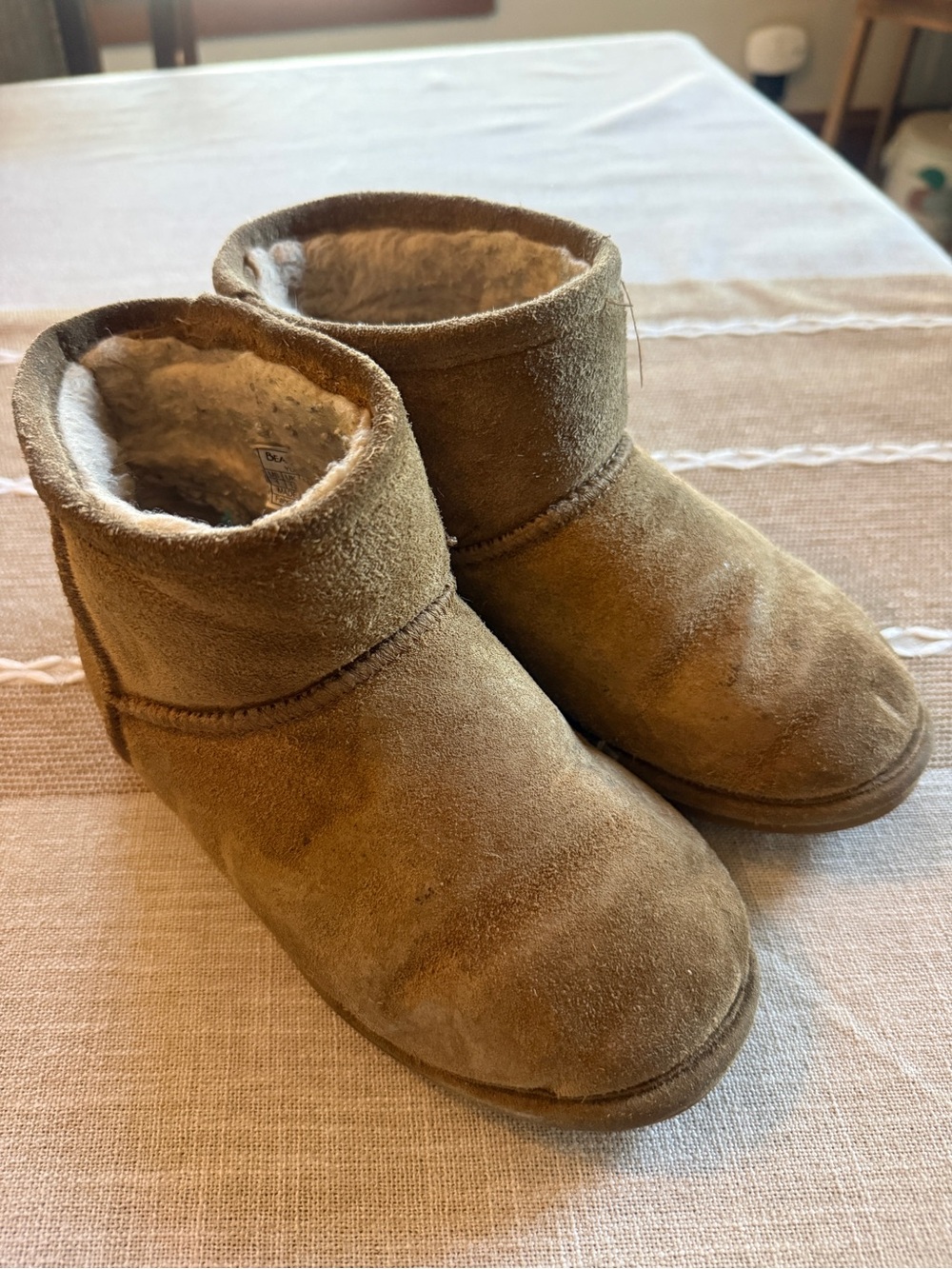 BearPaw Kids Tan Suede Shearling Ankle Boots